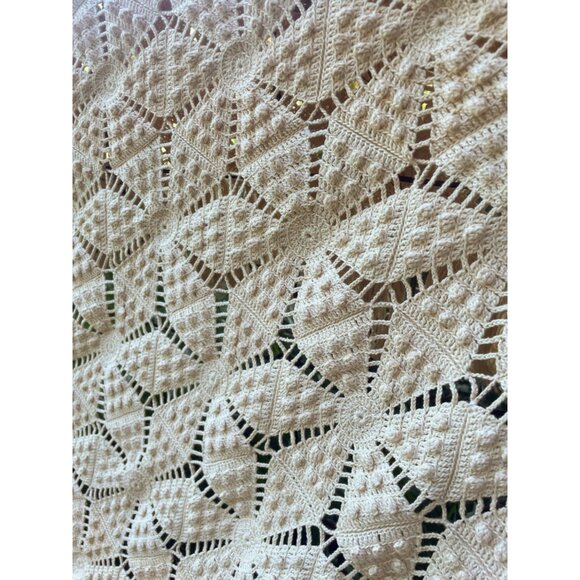 Antique 1930s Thread Cotton Crochet BedSpread star Pattern Fringe 98 x 81" - Picture 4 of 16
